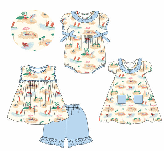 2.14 custom each style moq 5eta 4-6week Sibling Sisters baby girl short sleeve shorts sets and dress and rompers match family design