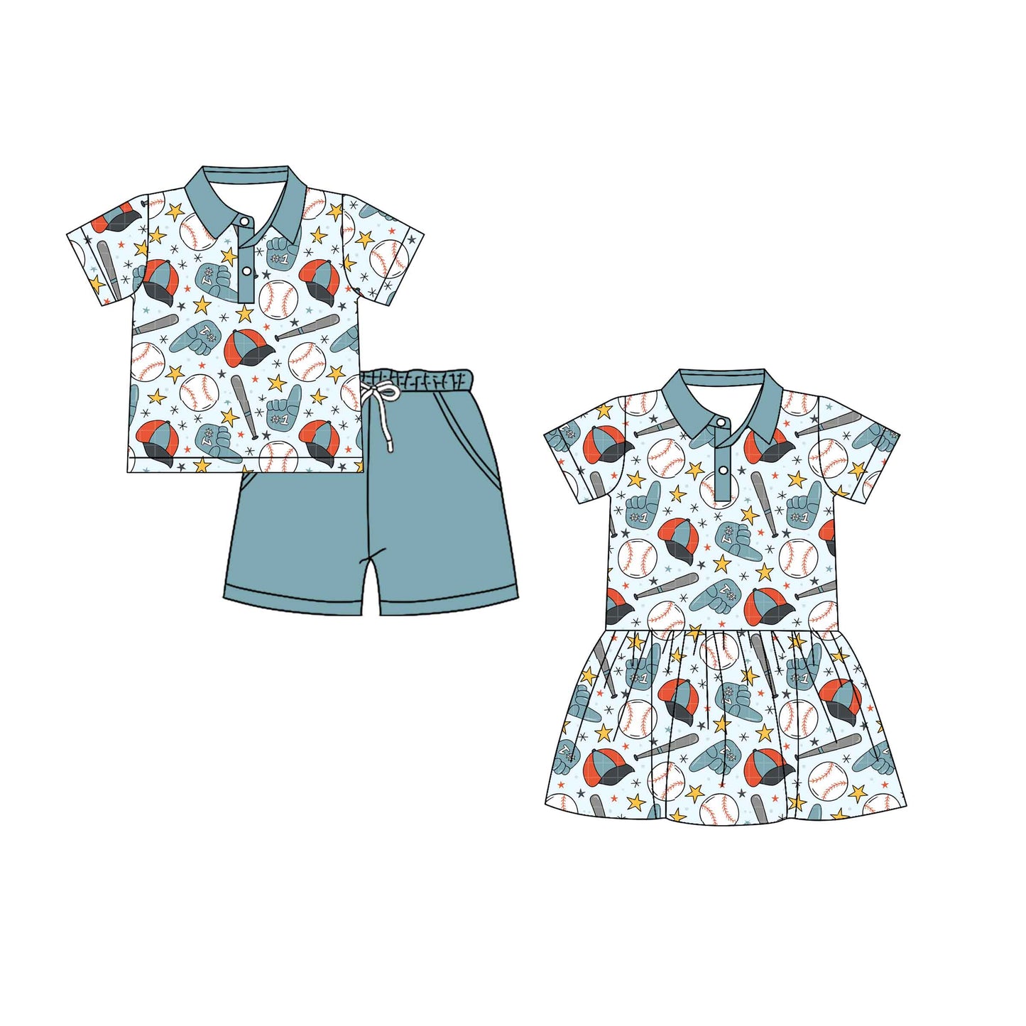 25.12.3 custom each style moq 5 eta 6-8week Sibling Sister baseball baby short sleeve shorts sets and dress match design