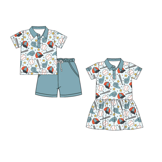 25.12.3 custom each style moq 5 eta 6-8week Sibling Sister baseball baby short sleeve shorts sets and dress match design