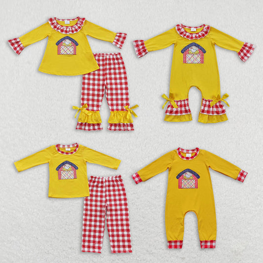 Baby Kids farm Summer Embroidery Sibling Rompers Clothes Set