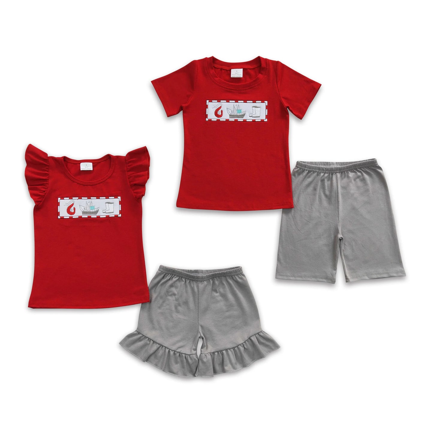 RTS NO MOQ Embroidery short-sleeved shorts suit & short-sleeved sets and romper