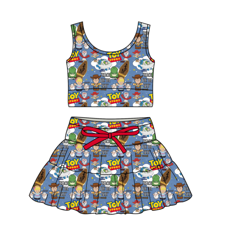 Custom moq 5 mix size milk silk baby girl clothes summer cartoon sleeveless skirts sets