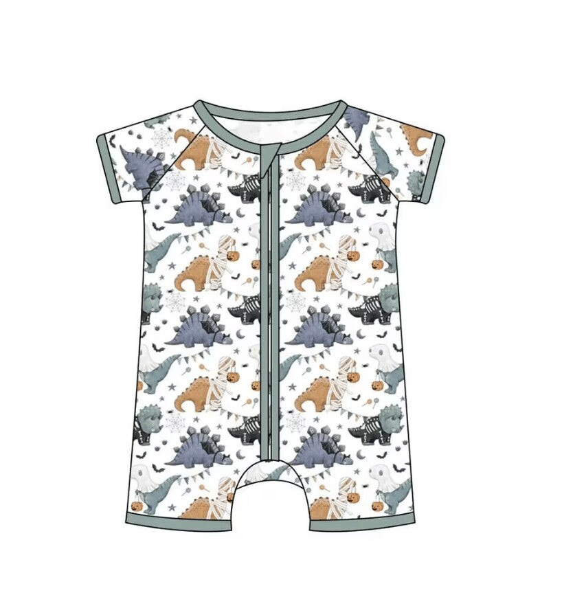 5.10custom each style moq 5eta 4-5week Sibling Sister Halloween cute Dinosaur prints green girls and boys outfits and baby rompers match family design