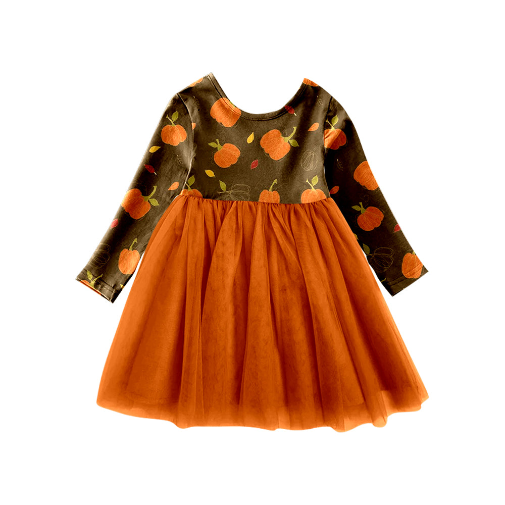 4.26 custom moq 5 eta 4-5weeks PUMPKIN PRINTS LONG SLEEVES MESH SKIRT