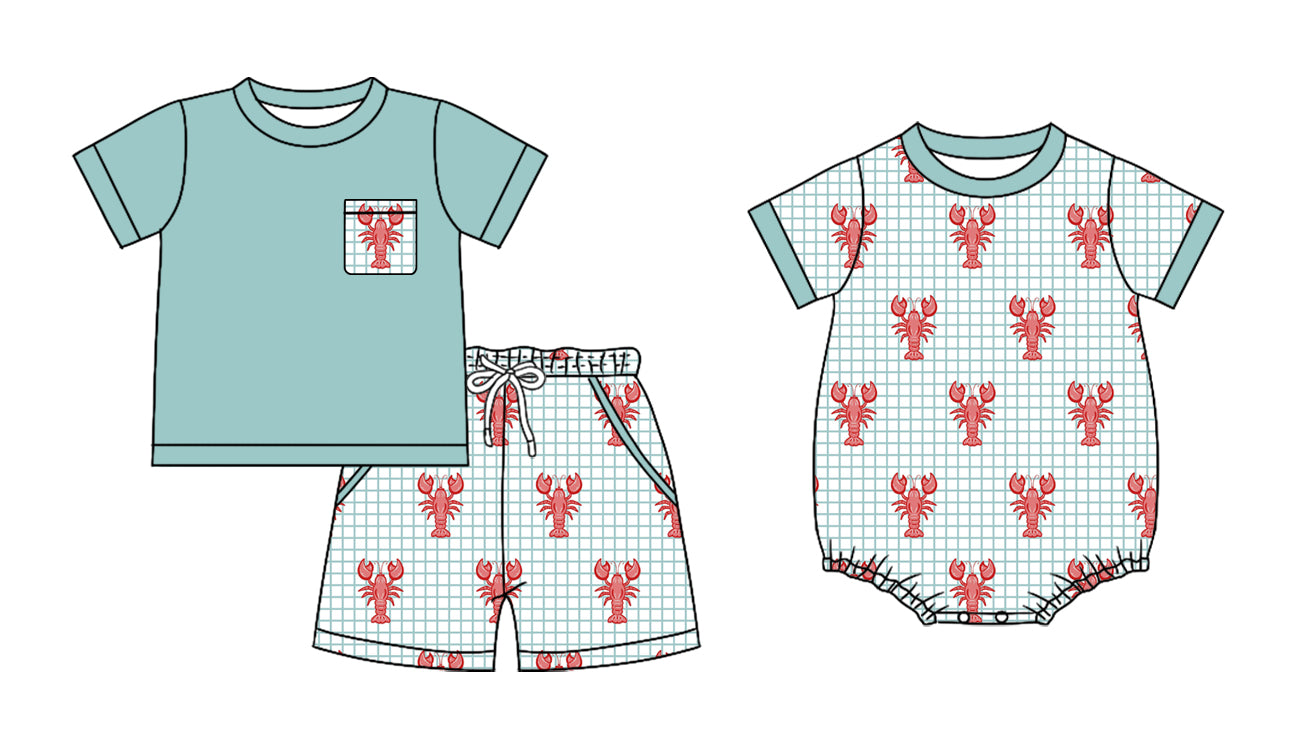 25.12.4 custom each style moq 5 eta 6-8 week Sibling Sister lobster baby boy short sleeve shorts sets and boy rompers match family design