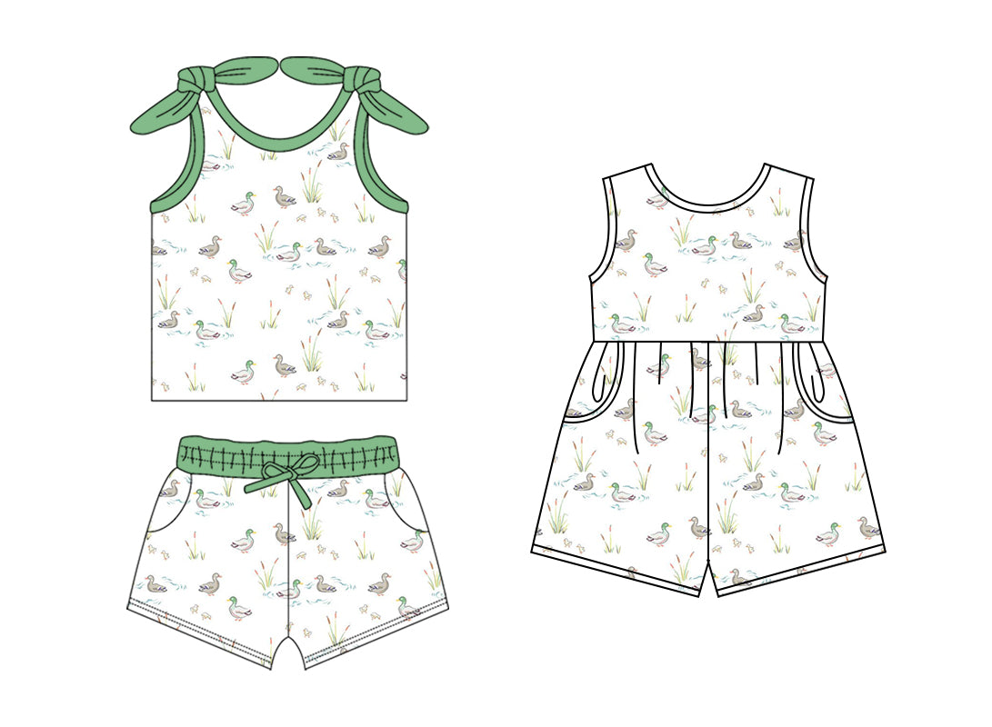 1.18 custom each style moq 5eta 4-6week Sibling Sister duck baby girls short sleeve shorts sets and jumpsuit match design