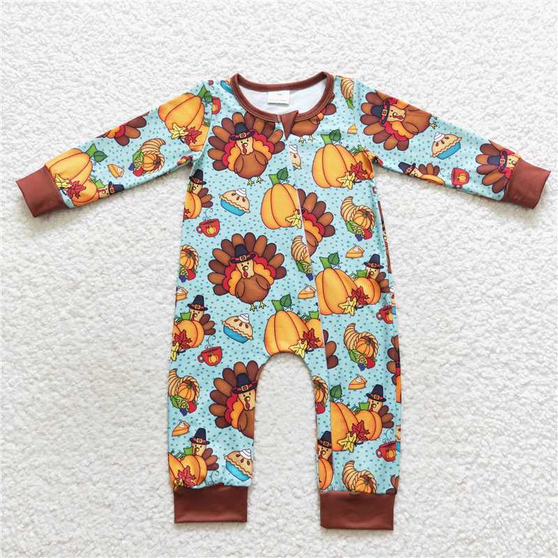 RTS Turkey Thanksgiving outfit romper pajamas matching