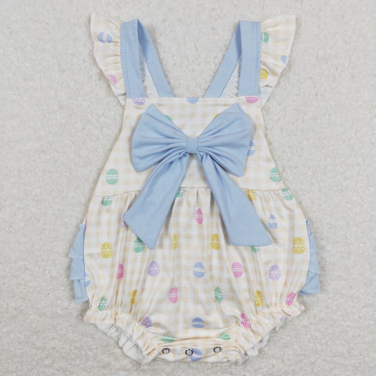 SR0656 Egg yellow white plaid blue lace bow flying sleeve jumpsuit