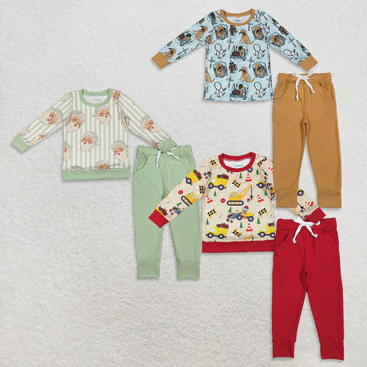 RTS NO MOQ Sibling Baby boy clothes Christmas dinosaur long-sleeved trousers pajamas suits