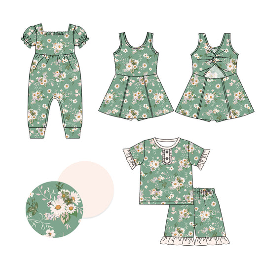 1.4 custom each style moq 5eta 4-6week Sibling Sistes baby girl short sleeve shorts sets and dress and rompers match family design