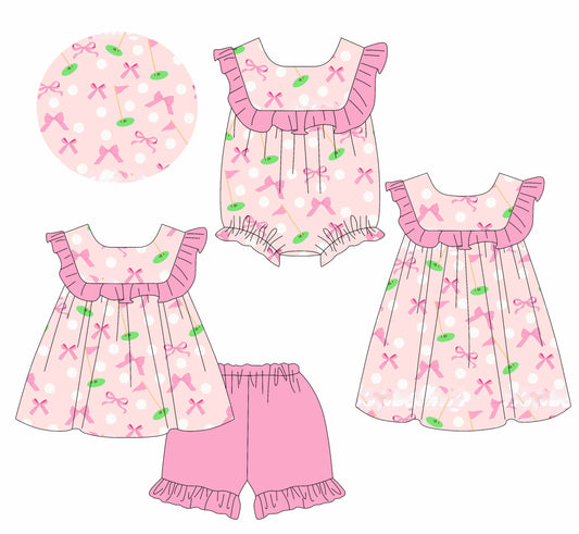 1.11 custom each style moq 5eta 4-6week Sibling Sister floral bow baby girl short sleeve shorts sets and dress and rompers match family design