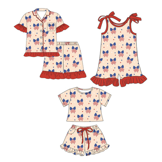 26.1.3 custom each style moq 5 eta 6-8week Sibling Sister bow baby short sleeve shorts sets 2 and jumpsuit match design