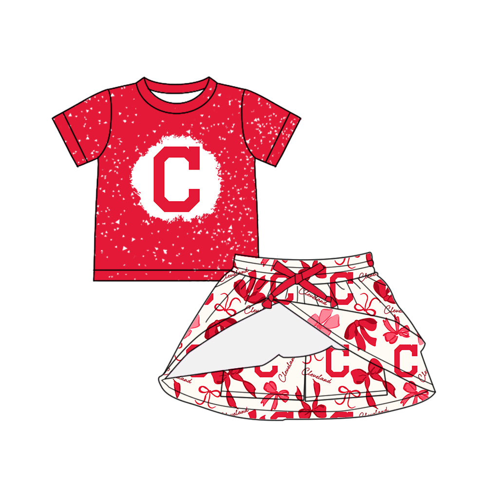 Custom moq 5 mix sizes summer teams baby girls clothes team red short sleeve skirts shorts sets dress 1 and dress 2 and dress 3 and dress 4-25.5.21