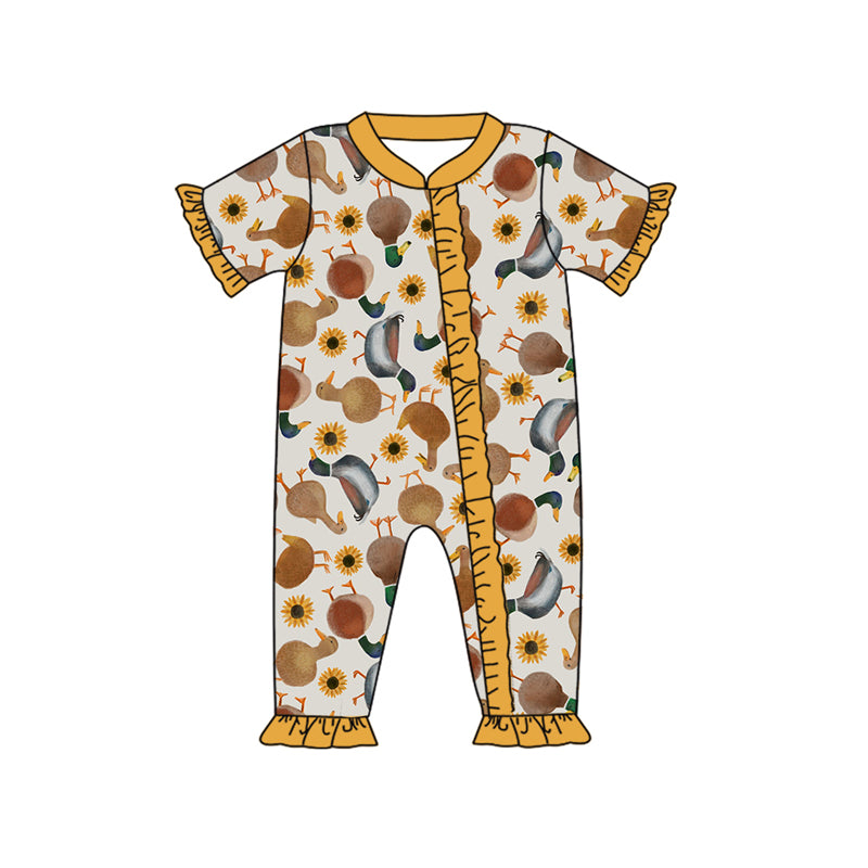 5.7custom each style moq 5eta 4-5week Sibling Sister duck prints yellow girls outfits and baby romper and avatar long pants match family design