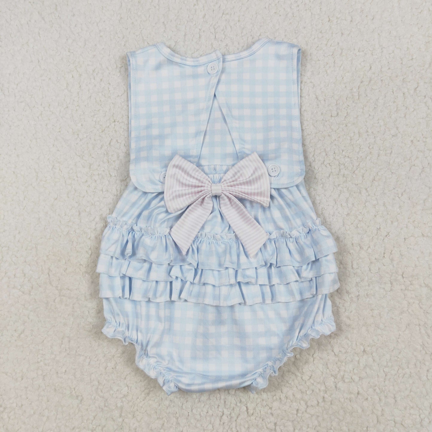 RTS NO MOQ ETA 5/7days arrived SR2203 Embroidered pink bow blue plaid vest jumpsuit