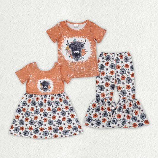 RTS NO MOQ Baby girls alpine florals orange Short Sleeve Suit & Dress