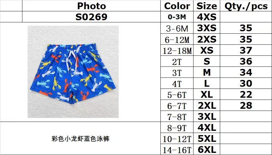 S0269 Colorful crayfish blue swimming trunks