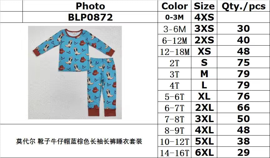 BAMBOO RTS NO MOQ ETA 5/7days arrived BLP0872 Modal boots cowboy hat blue brown long-sleeved trousers pajama set