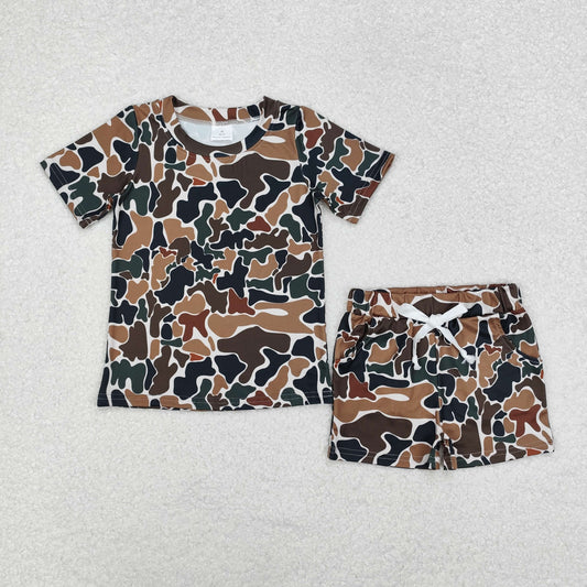 RTS NO MOQ BT0905+SS0359 Camouflage beige short-sleeved top shorts sets