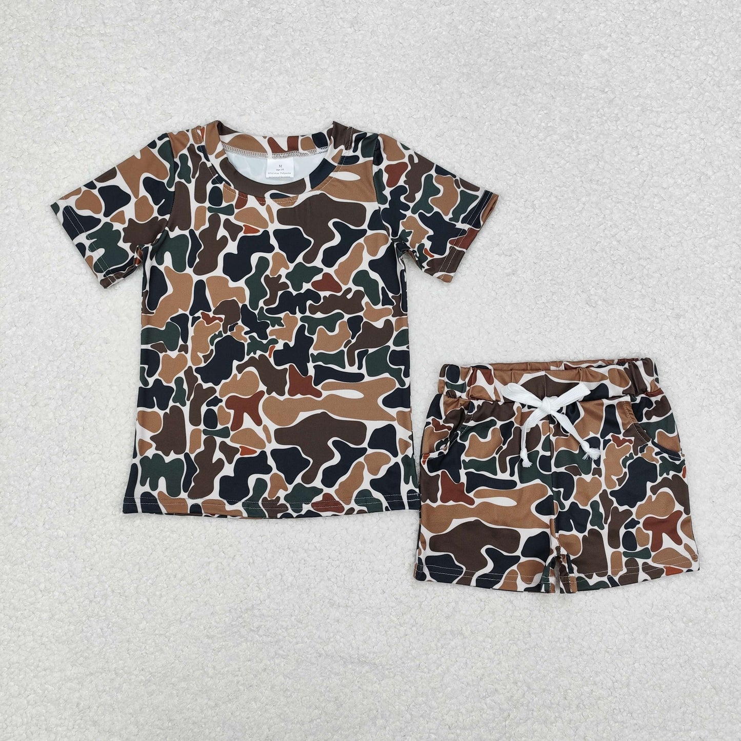 RTS NO MOQ ETA 5/7days Arrived BT0905+SS0359 Camouflage beige short-sleeved top shorts sets