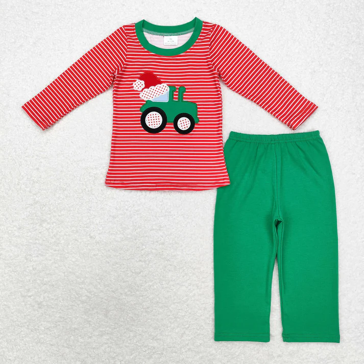 RTS NO MOQ Sibling Baby boy girl clothes Embroidery Christmas long-sleeved trousers suits