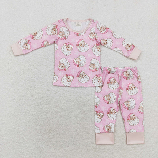 Bamboo rts no moq GLP1528 Modal Santa Claus snowflake pink long-sleeved trousers pajama set