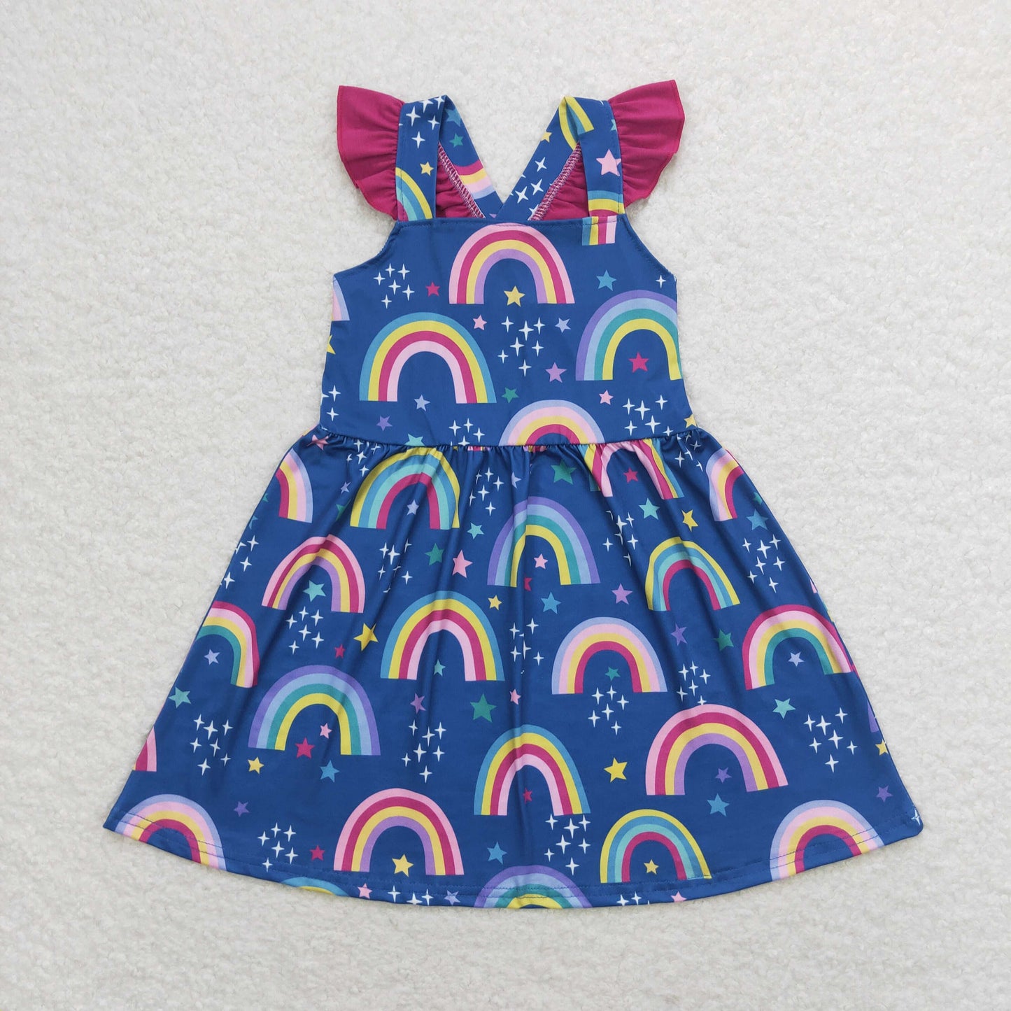 RTS no moq GSD1085 Rainbow star rose red lace navy blue sleeveless dress