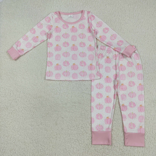Bamboo rts no moq GLP1188 Modal pumpkin pink and white long-sleeved trousers pajama set