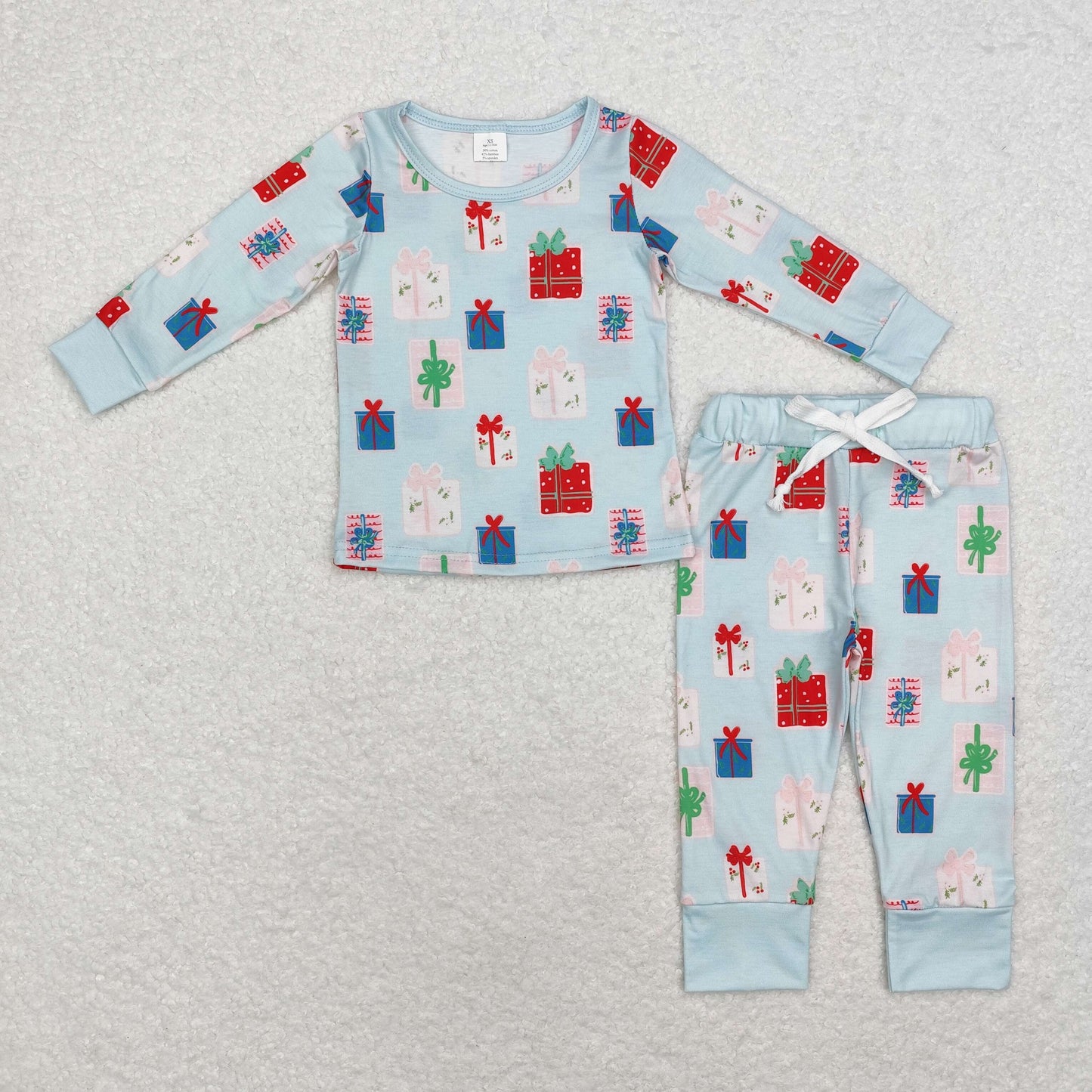 bamboo rts no moq BLP0716 Modal Christmas Gift Blue Green Long Sleeve Pants Pajama Set