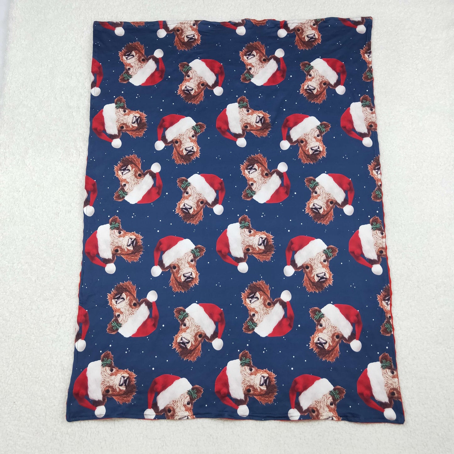 RTS NO MOQ（In Stock) BL0088 Navy blue baby blanket with red Santa hat and bull head