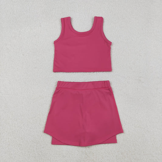 RTS NO MOQ（In Stock) GSD2657 Solid Color Pink Sleeveless Yoga Set