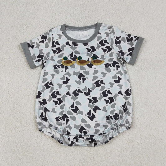RTS NO MOQ（In Stock ) SR3571 Embroidered duck grey-green camouflage short-sleeved bodysuit