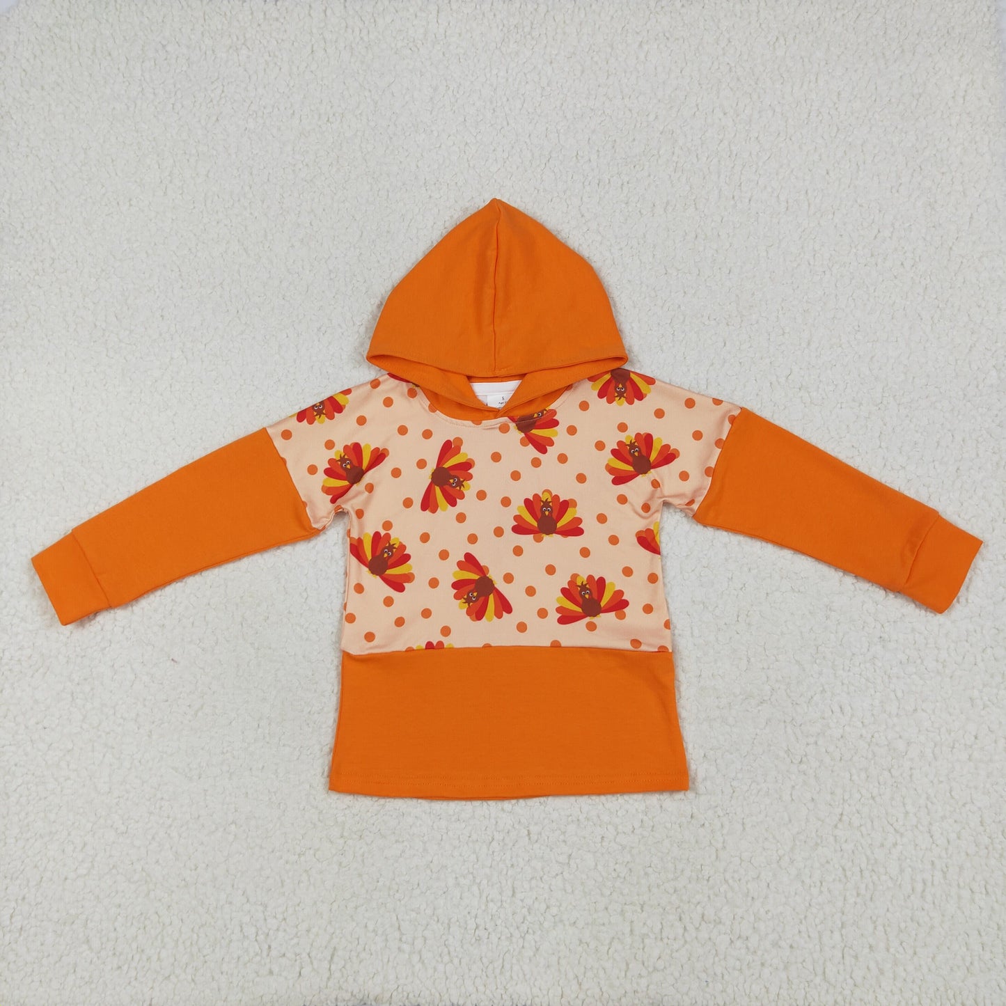 RTS NO MOQ BT1247 Turkey polka dot orange hooded long sleeve top
