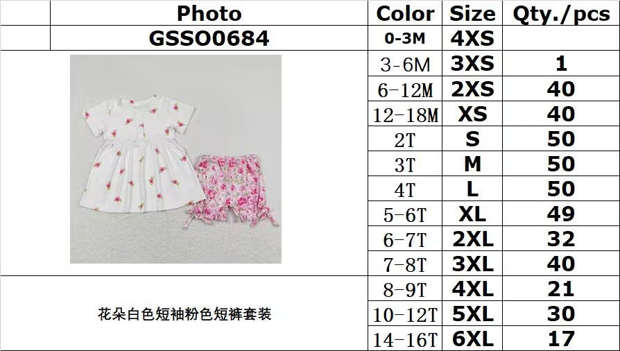 GSSO0684 Floral white short-sleeved pink shorts suit