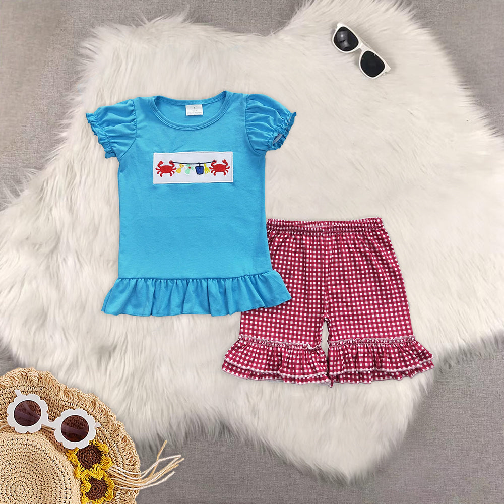 RTS NO MOQ Embroidery short-sleeved shorts suit & short-sleeved sets and romper