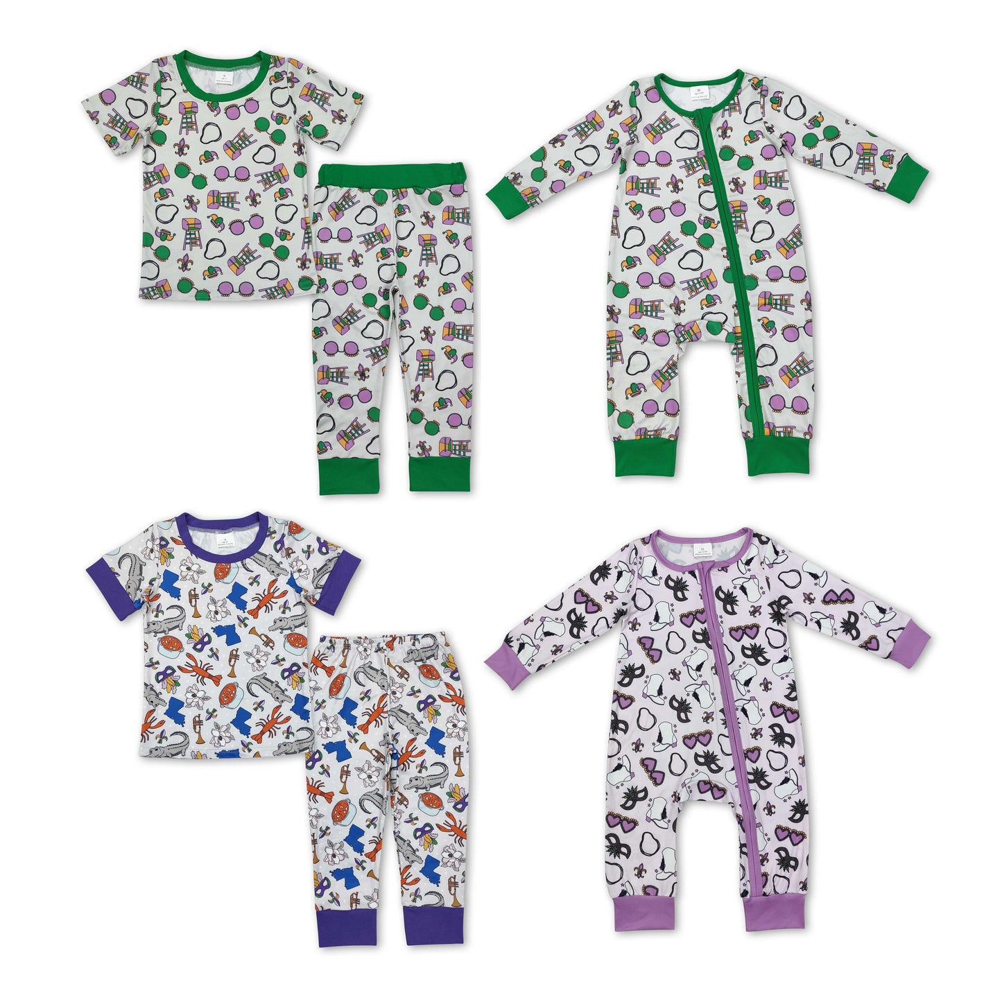 RTS NO MOQ Girls Boys Mardi gras Pajamas Clothes Sets and romper