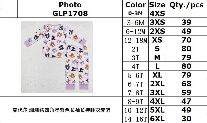 bamboo rts no moq GLP1708 Modal bow four-pointed star purple long-sleeved trousers pajamas set