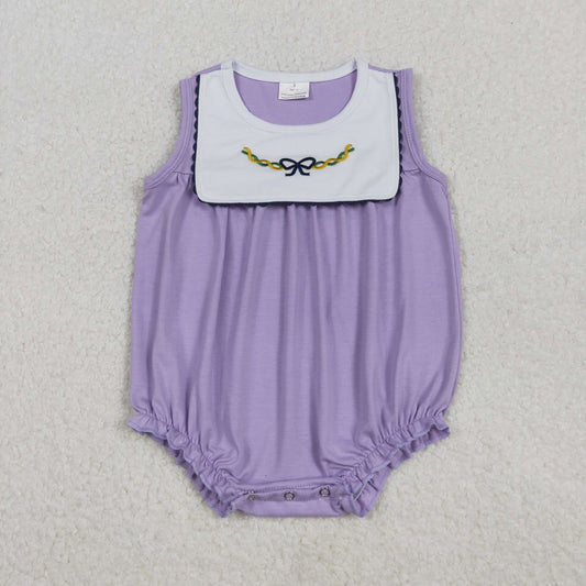 RTS NO MOQ（In Stock) SR3235 Embroidered Carnival Bow Pattern Purple Vest Jumpsuit