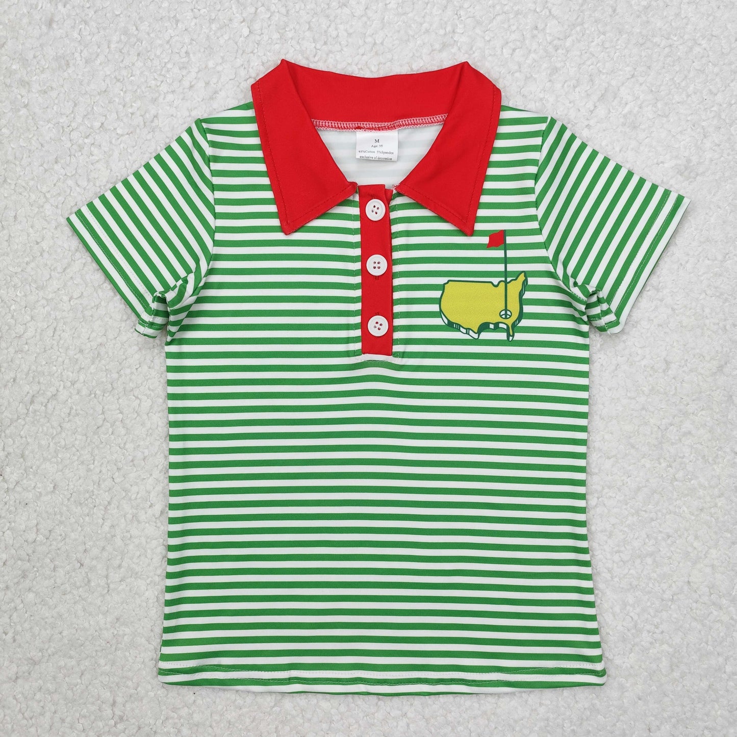 RTS NO MOQ ETA 5/7days arrived BT0890 Red flag map golf course green striped short-sleeved top