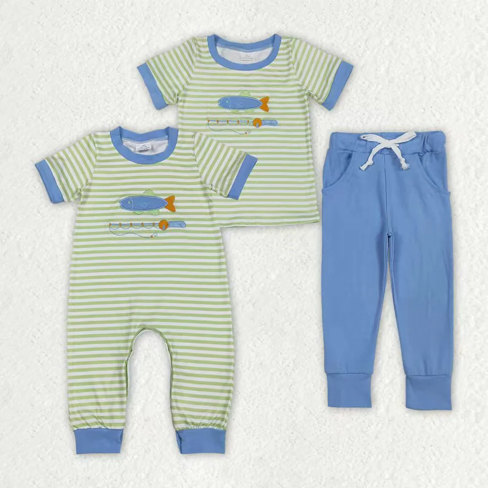 RTS NO MOQ Sibling Baby boy clothes embroidery short-sleeved trousers suit & rompers