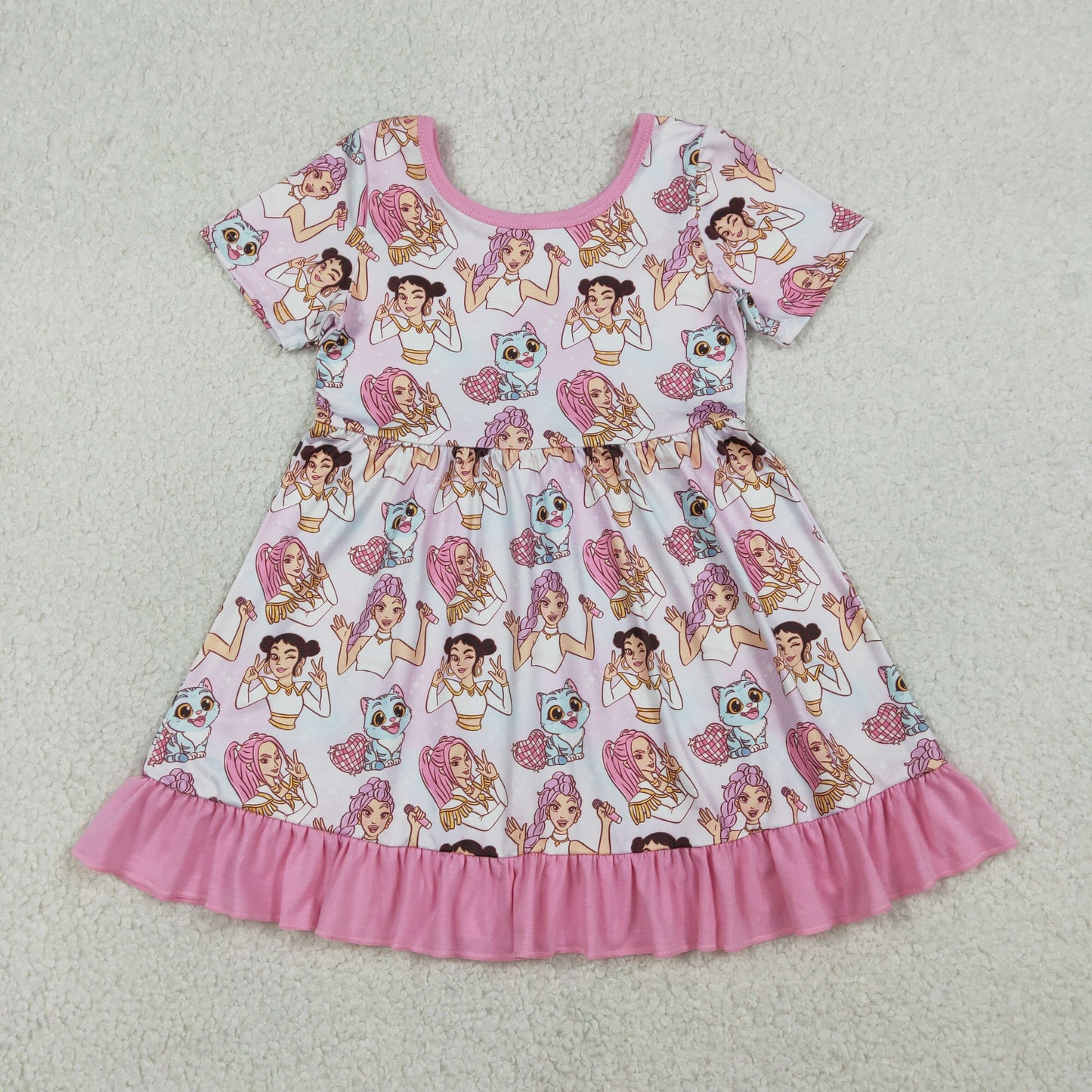 12/18m-14/16t RTS NO MOQ（In Stock) GSD3394 Kpop Heart-Shaped Disco Pink Lace Short-Sleeve Dress