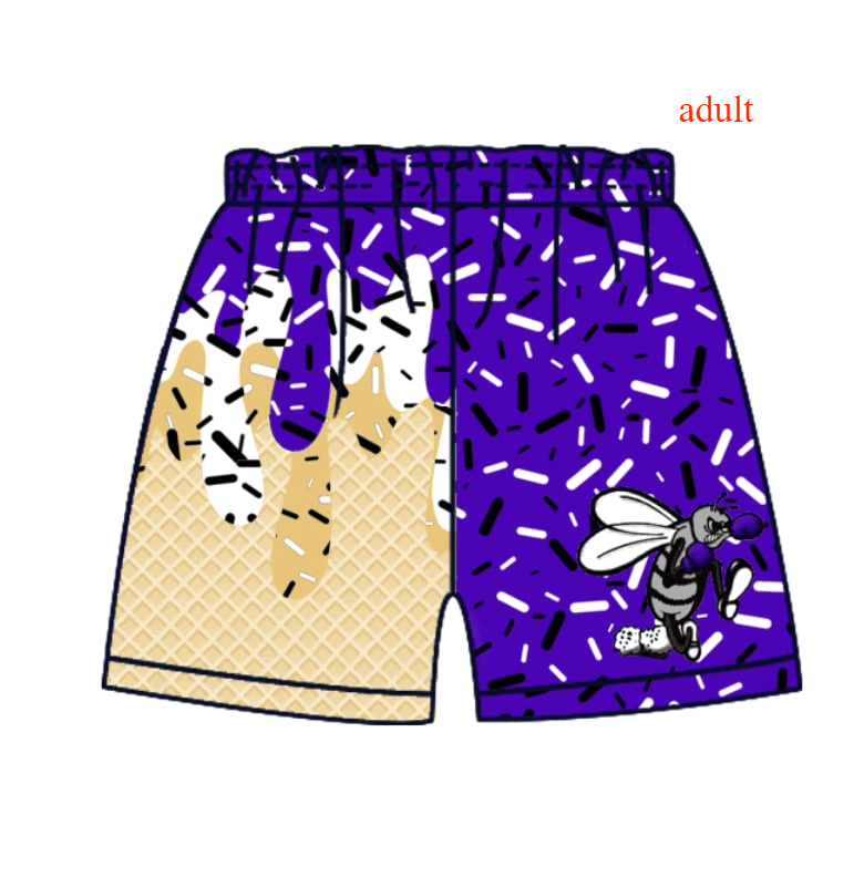 PRE ORDER Deadline July 30 custom no moq Children's boutique clothing adult Summer shorts purple bee ice cream shorts