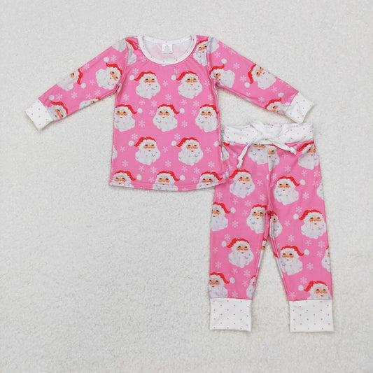 bamboo rts no moq GLP1583 Modal Santa Claus snowflake pink and white long-sleeved trousers pajama set