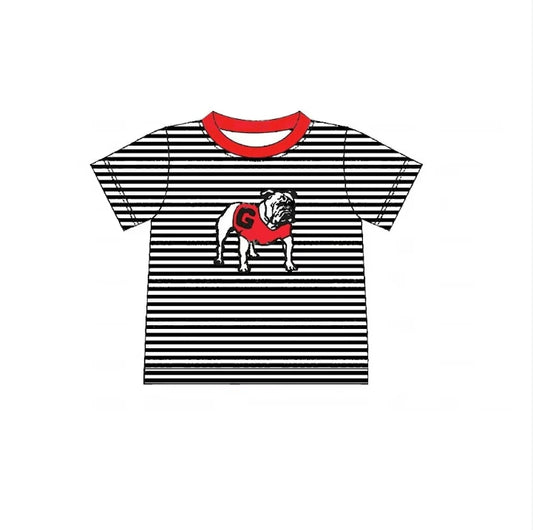 Deadline September 20  custom no moq  eta 6-8weeks Black and white striped short-sleeved shirt with pug pattern