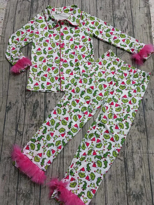 PRE ORDER Deadline August 2 close custom no moq adult boutique clothing Christmas Pajamas Pink furlPajamas Set adult pajamas