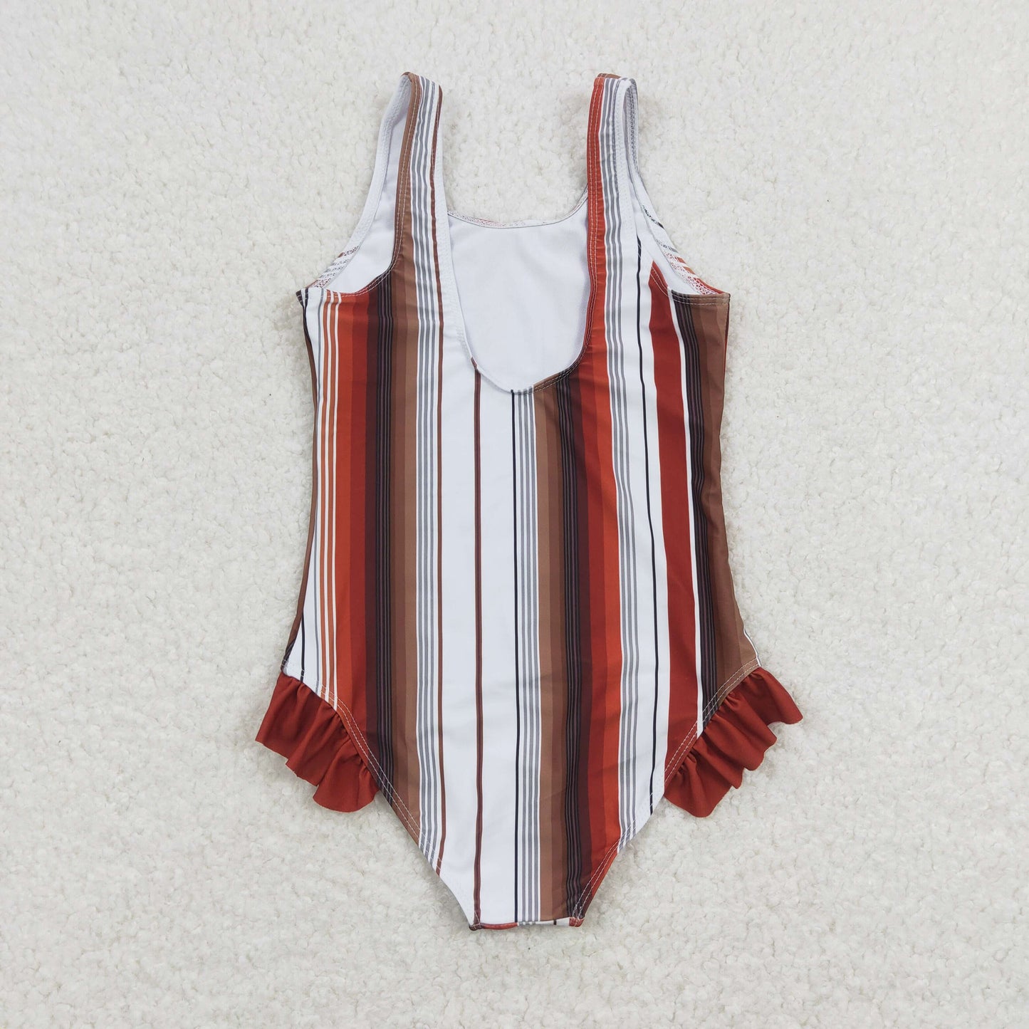 S0238 Orange, red, white and brown striped one-piece swimsuit