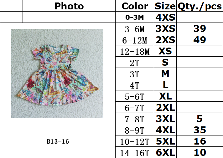 B13-16 Girls Cartoon Print Short Sleeve Dress