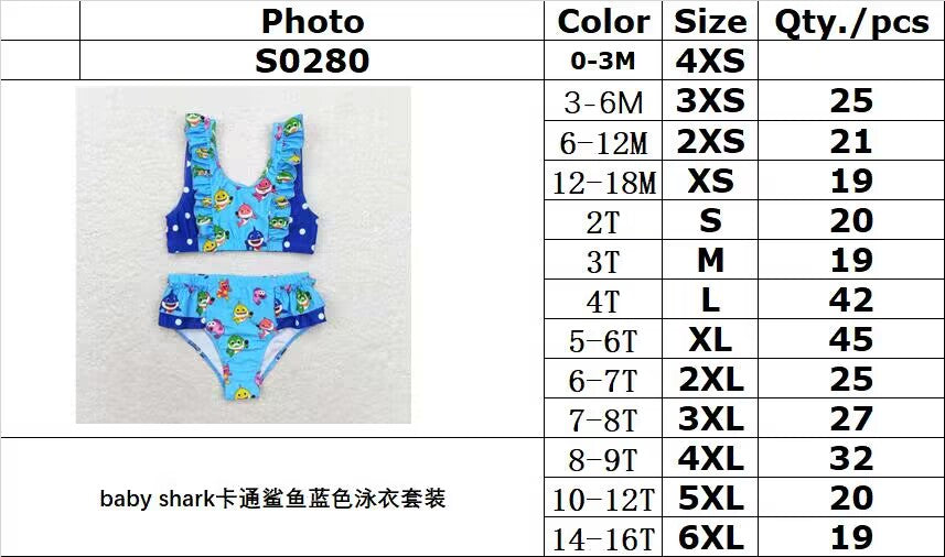 rts no moq S0280 baby shark cartoon shark blue swimsuit suit