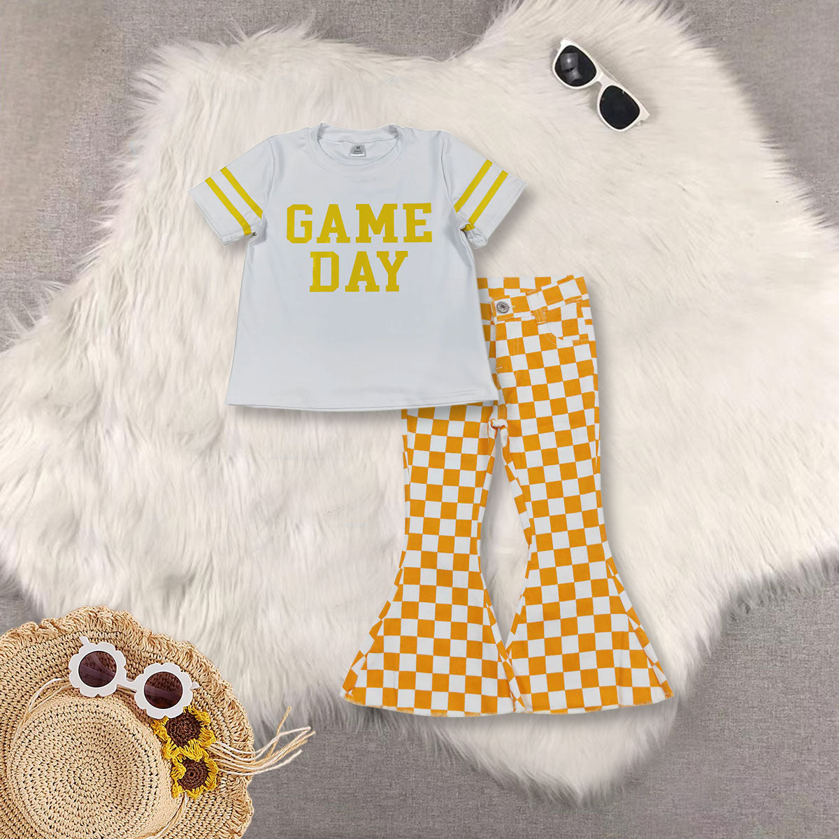 RTS NO MOQ Sibling baby boy clothes cheer short sleeve top and jeand pants