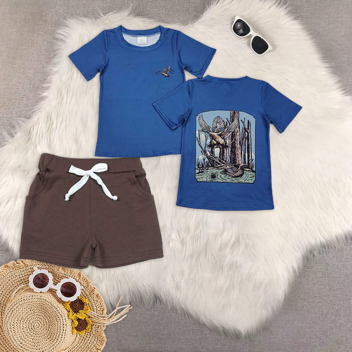 RTS NO MOQ BT1150+SS0134 baby boy clothes short-sleeved top pocket shorts sets